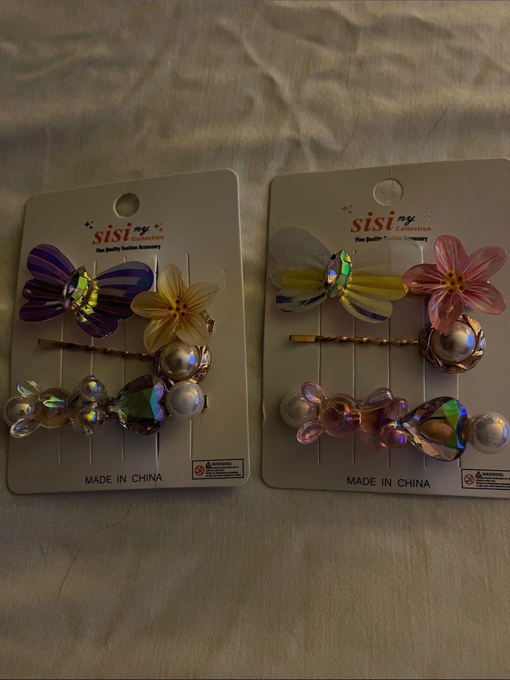 Iridescent Flower & Butterfly Hair Clip Set Bobby Pins Adorable 2 sets